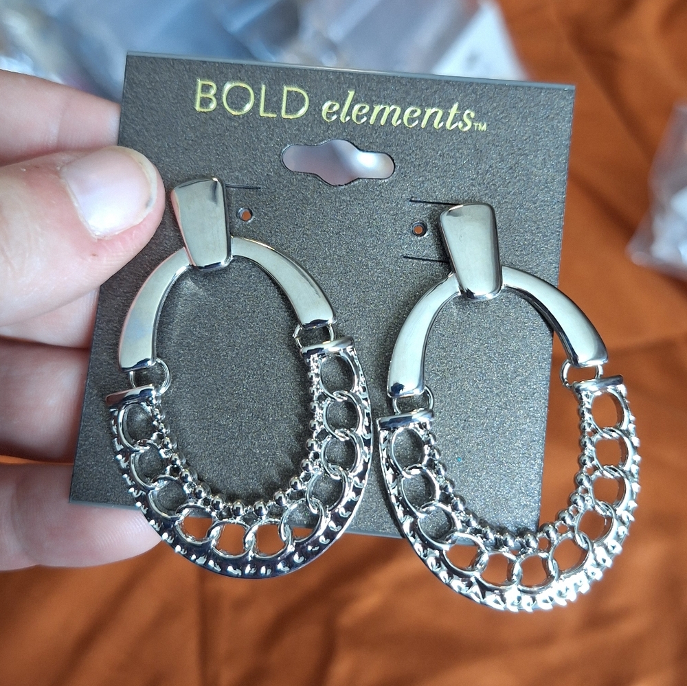 Bold Elementz Silver Earrings Nwt